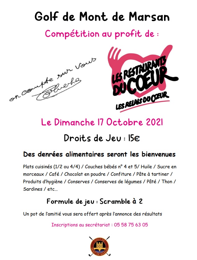 You are currently viewing Compétition au profit des Restos du Coeur le dimanche 17 octobre